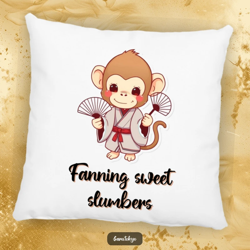 Funny Monkey Pillow: Charming monkey in a kimono holds a delicate fan, providing soft and elegant comfort.
