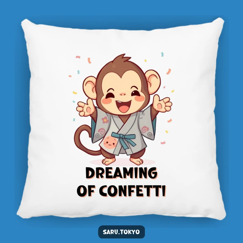 Funny Monkey Kimono Pillow: Cozy Comfort with Festive Confetti