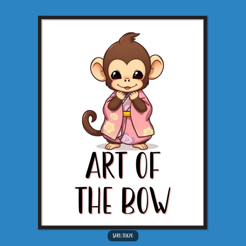 Funny Monkey Kimono Digital Art: Graceful Bowing Print for Humorous Decor