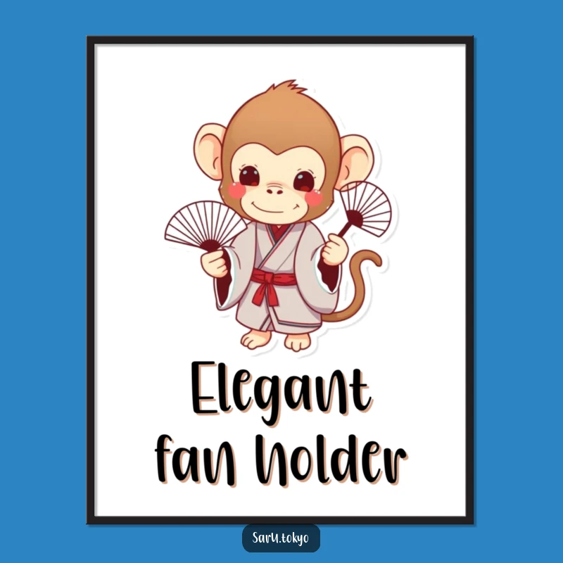 Funny Monkey Kimono Digital Art: Elegant Fan Print for Chic Decor