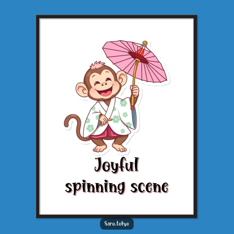 Funny Monkey Kimono Digital Art: Joyful Spins Print for Cheerful Decor