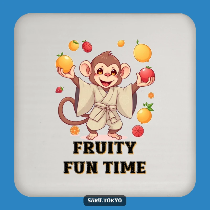 Funny Monkey Juggling Drink Coaster - Elegant Silk Kimono Gift