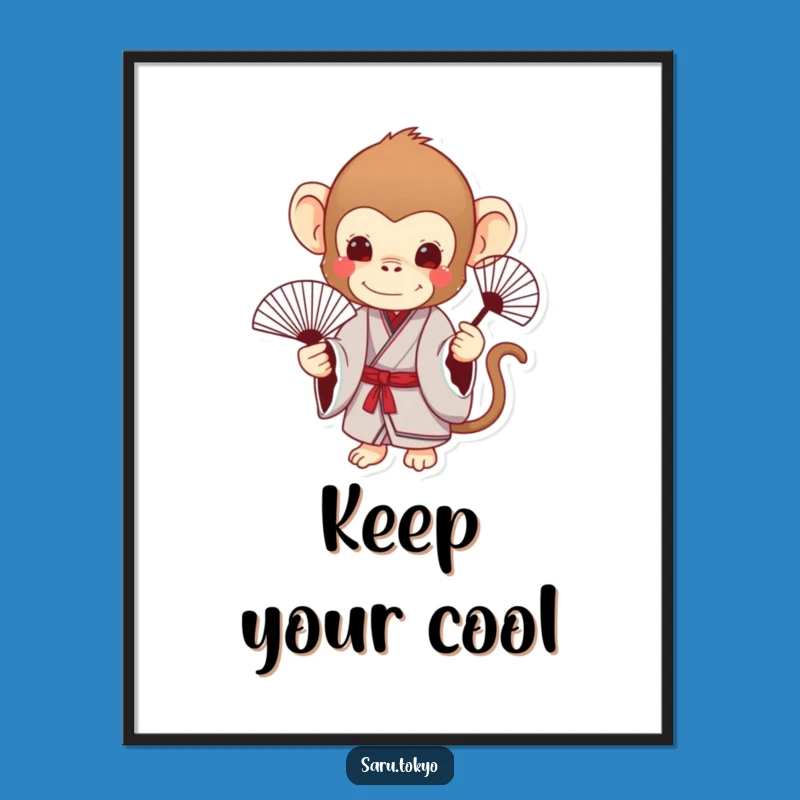 Funny Monkey Fan Kimono Poster: Elegant Art for Humorous Walls