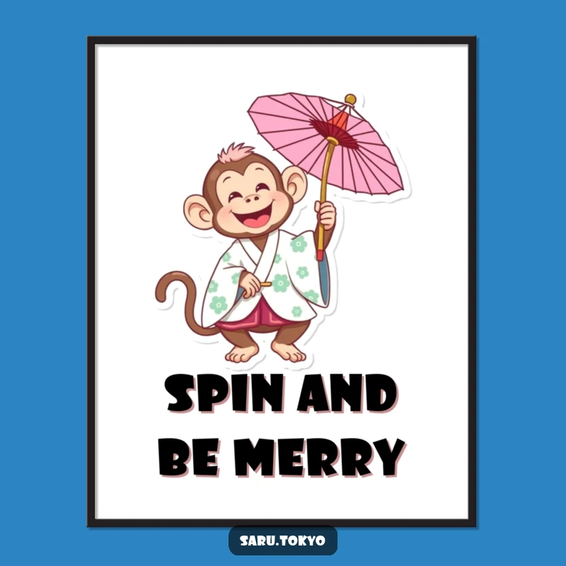 Funny Monkey Parasol Kimono Poster: Joyful Art for Humorous Walls
