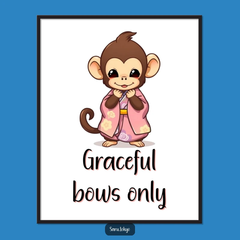 Funny Monkey Kimono Poster: Elegant Bowing Art for a Humorous Home