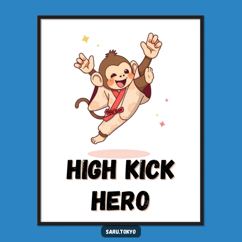 Funny Monkey High Kick Poster - Festive Kimono Action Art Gift