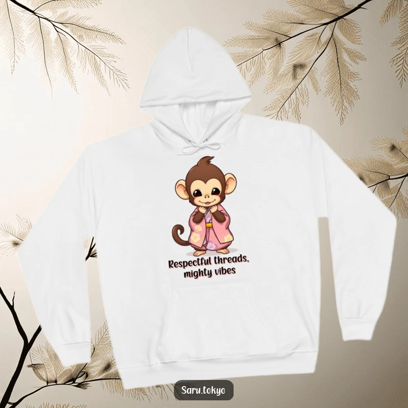 Funny Monkey Hoodie: Cute monkey wearing a kimono, gracefully bowing in a sweet, heartwarming, and humorous display.
