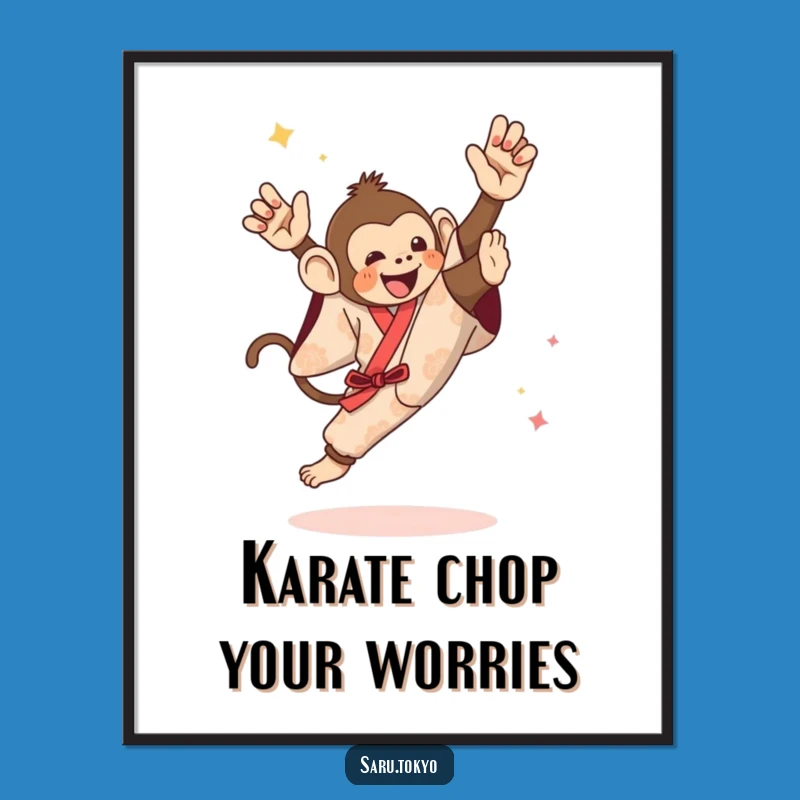 Free Printable Wall Art: High Kick Monkey Kimono Action, Downloadable Humorous Decor