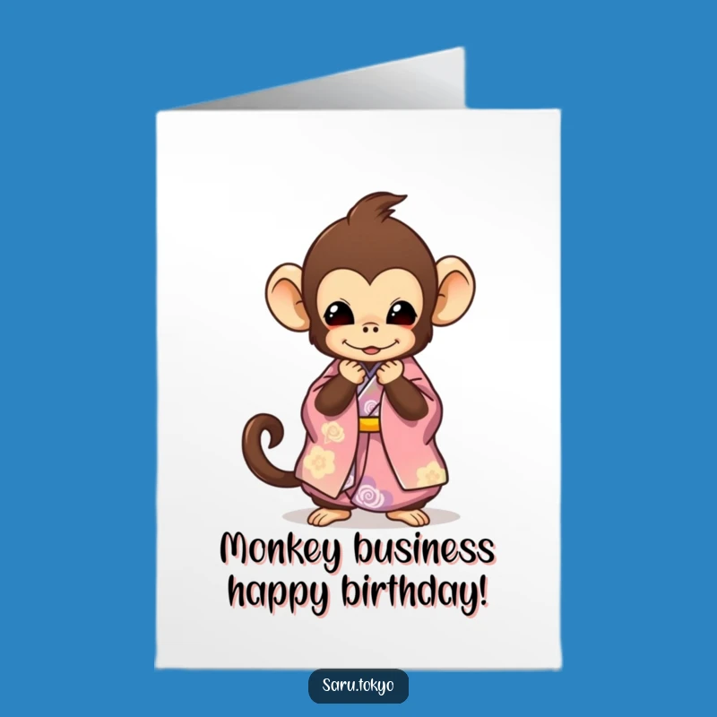 Free Printable Happy Birthday Card: Cute Monkey Bowing - Funny Downloadable Gift