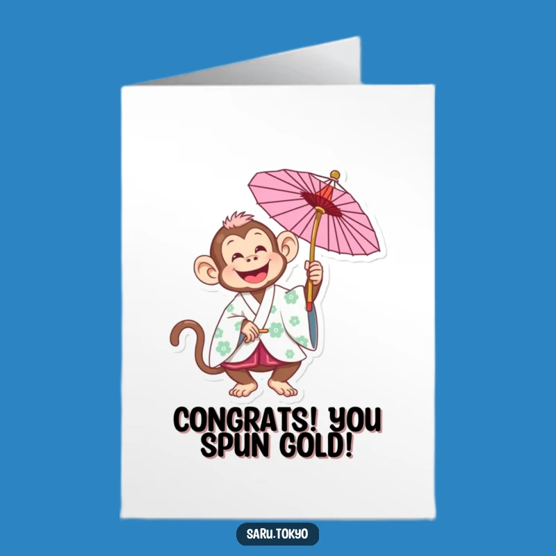 Free Printable Congrats Card: Monkey Parasol Spin - Funny Downloadable Celebration