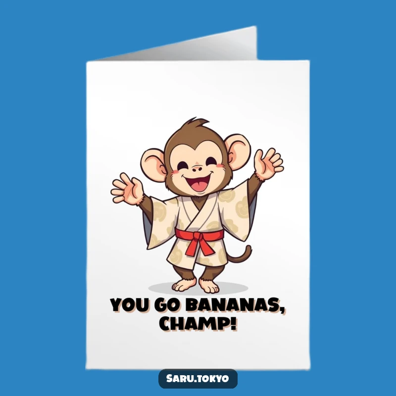 Free Printable Congrats Card: Silly Monkey Kimono Dance Celebration, Downloadable Humorous Gift