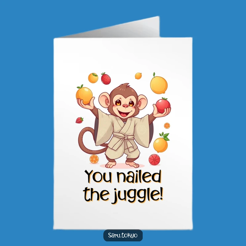Free Printable Congrats Card: Juggling Monkey Kimono Mastery, Downloadable Humorous Gift