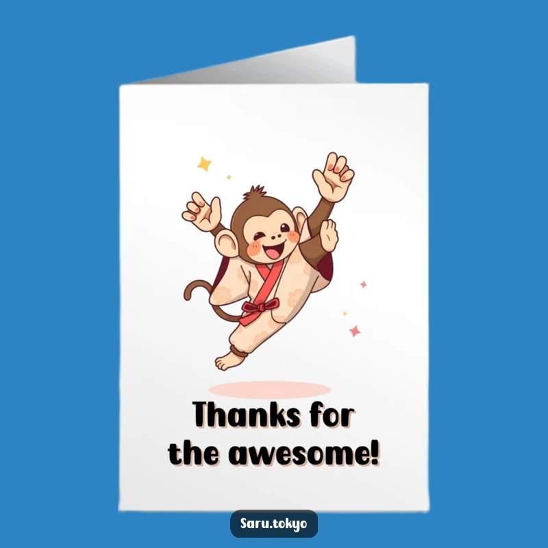 Free Printable Thank You Card: High Kick Monkey Kimono Gratitude, Downloadable Humorous Gift