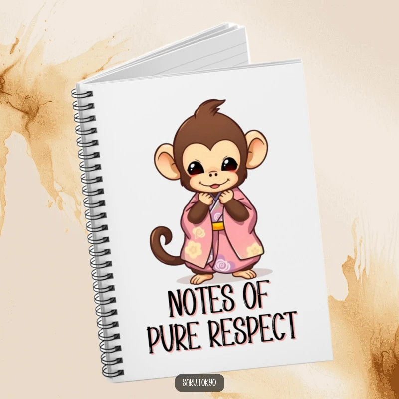 Funny Monkey Notebook: Cute monkey in a vibrant kimono bowing with a smile, perfect for writing humorous notes.