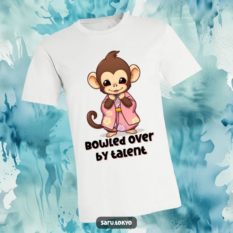 Funny Monkey T-Shirt: A cute monkey in a flowing kimono performs a graceful bow, showcasing playful politeness and unique style.
