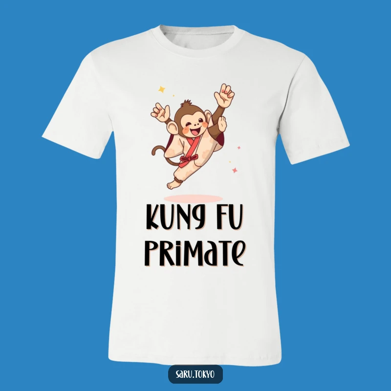 Funny Monkey High Kick T-Shirt - Festive Kimono Action Apparel Gift