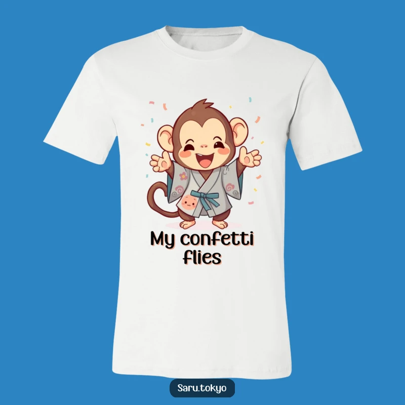 Funny Monkey Kimono T-Shirt: Festive Confetti Toss, Hilarious Gift